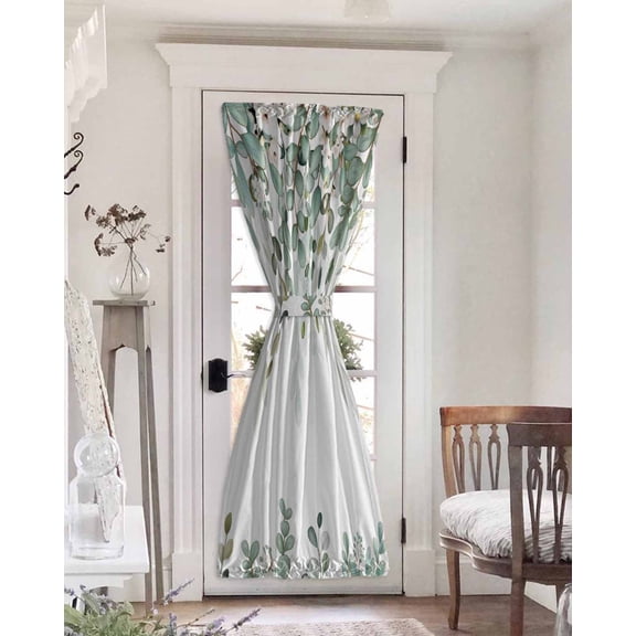 Sage Green Eucalyptus Blackout Curtains, French Door Curtains for Door Window, Spring Floral Botanical Watercolor Privacy Drapery for Patio/Sidelight Doors, 1 Panel with Tieback, 25 x 72 Inches