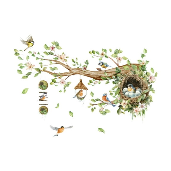 Baoblaze Flower Birds Wall Sticker Floral Wall Decor Wallpaper Tree Branch Wall Decal for