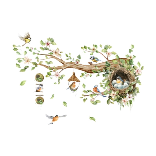Decoración de pared floral, calcomanía de pared de rama de , decoración del hogar, papel pintado de pared de la pared de aves de flores