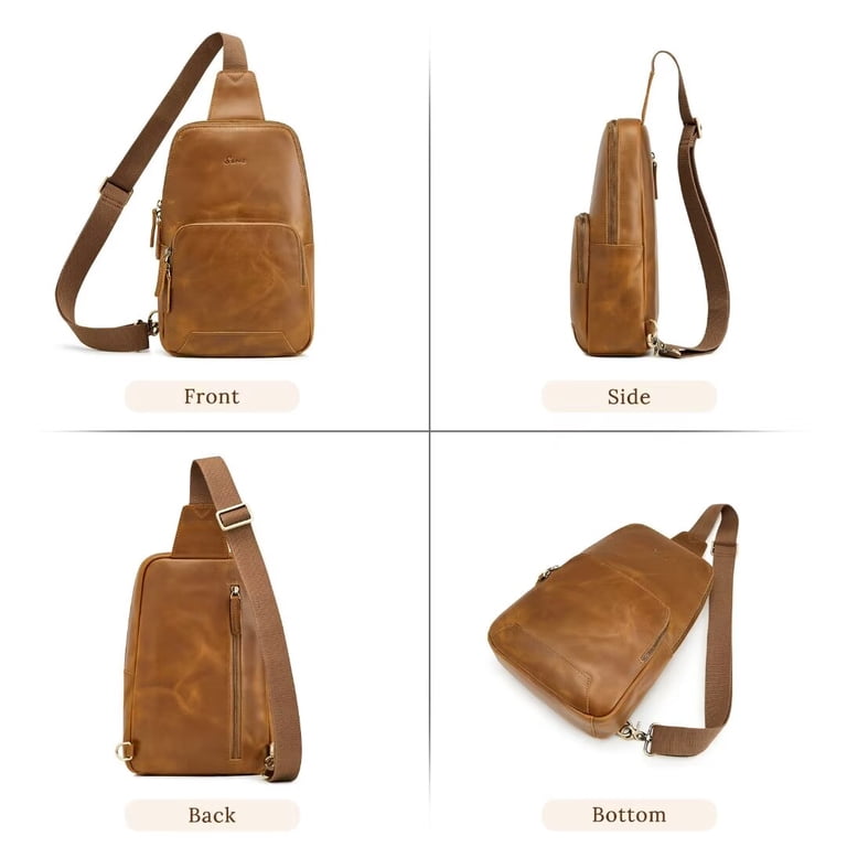 S-ZONE Sling Bag for Men Women RFID Blocking Genuine Leather  display picture 2