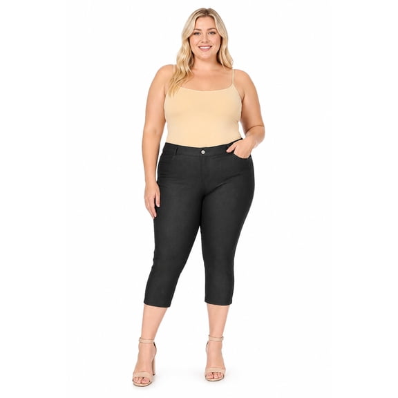 Women's Plus Size Casual Comfy Slim Pocket Jeggings Jeans Capri Pants