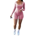 thumbnail image 2 of Qiylii Women Yoga Jumpsuits Workout Ribbed Long Sleeve Sport Jumpsuits Bodycon Full Body Romper Bodysuit One-Piece Playsuit, 2 of 9