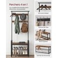 thumbnail image 3 of VASAGLE Perchero Zapatero, Perchero con Banco Recibidor, 4 en 1, 9 Ganchos Extraíbles, Barra Superior, para Entrada Pasillo, 33.7 x 77 x 183 cm, Industrial, Marrón Rústico y Negro, 3 of 6