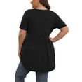 thumbnail image 4 of PINKSIR Plus Size Short Sleeve Henley Shirt for Women Flowy Tunic Tops Loose Fit Pleated Swing Blouse Black 1X-5X, 4 of 7