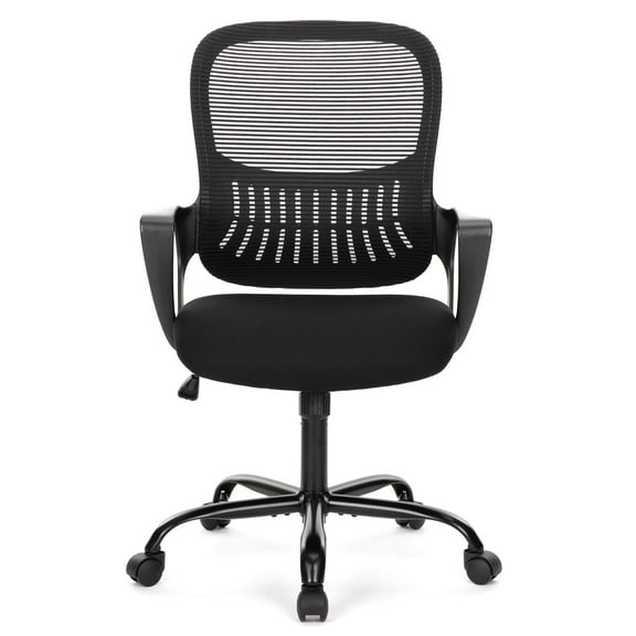 JOINSUN Desk Office Chair, Ergonomic Mid-Back Mesh Wheelchair with Wheels, Comfortable Lumbar Support, Comfortable Armrests for Home, Bedroom, Black
