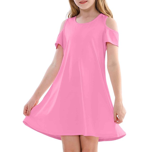 Robes pour Filles Robes Confortables pour Enfants T-Shirt Décontracté Doux à Col Rond Idéal pour le Jeu Actif Activités d'Été en Plein Air Âges 3 à 12