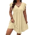 thumbnail image 2 of longantii Plus Size Dresses for Women Fashion Empire Waist A Line Sundress Loose Fit V Neck Boho Dress Smocked Eyelet Holiday Mini Dress Yellow XL, 2 of 4