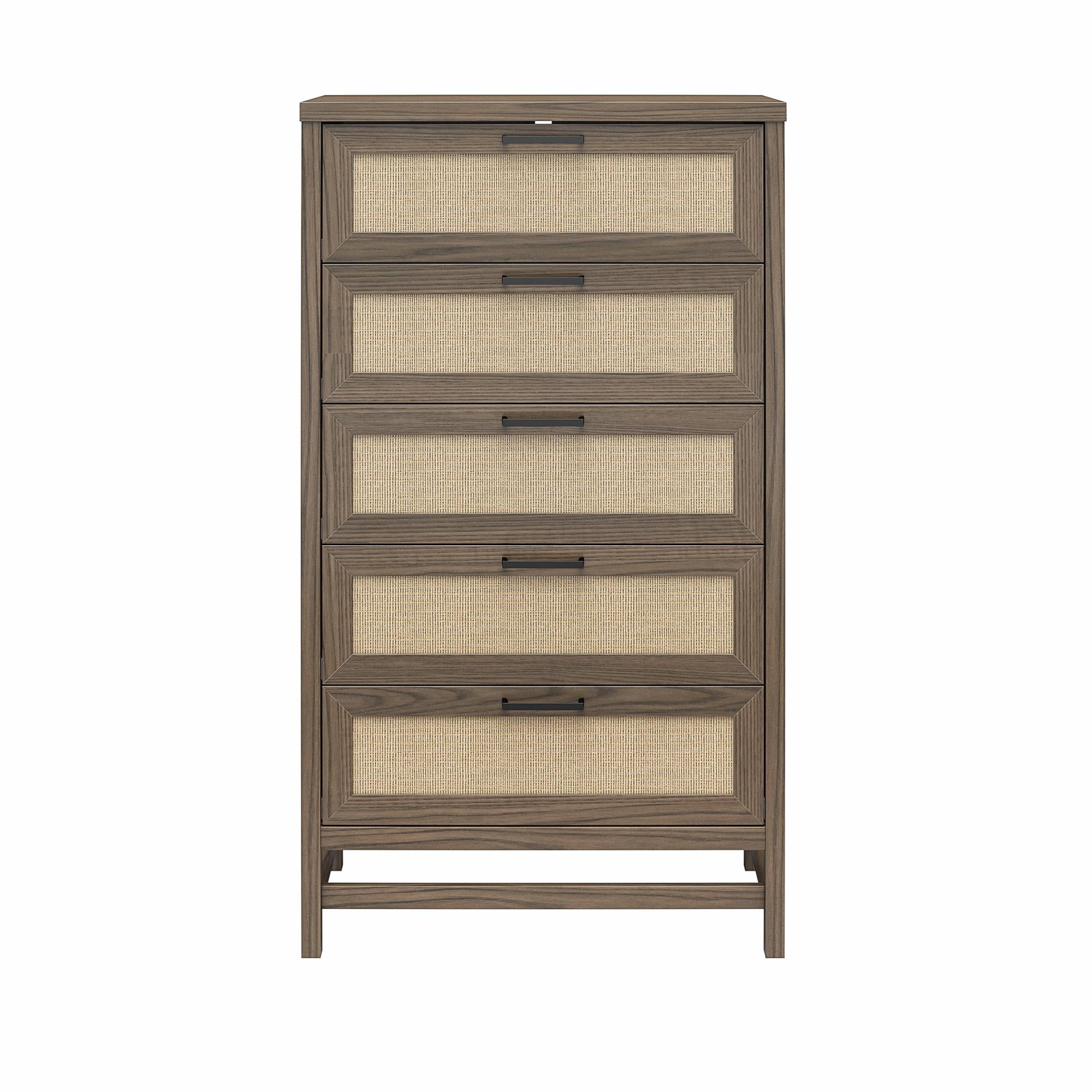 Ameriwood Home Lennon Tall 5 Drawer Dresser, Medium Brown and Faux