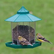 Mangeoire à oiseaux en forme d'hexagone vert étanche avec mangeoire à oiseaux sauvages suspendue au toit pour la décoration de la cour de jardin