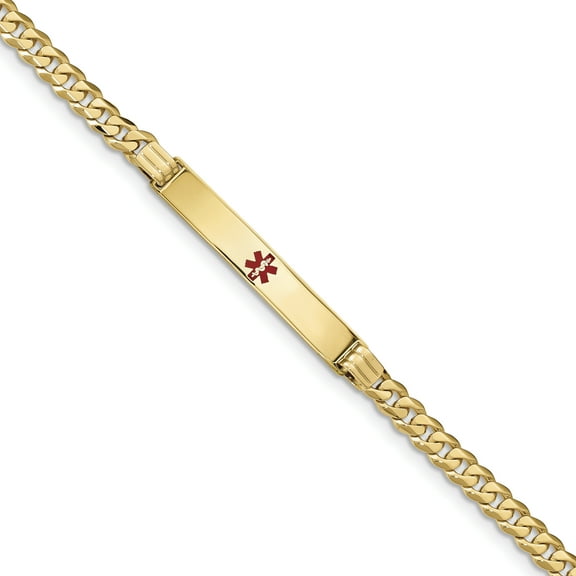 14K Yellow Gold Medical Red Enamel Curb Link ID Bracecet