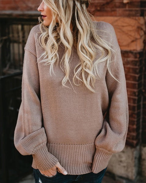 Womens Cute Sweaters Knitted Knot Backless Long Sleeve Pullovers 