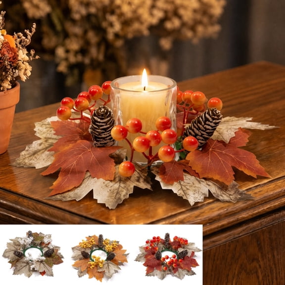 Front Door Wreath,Fall Floral Ring,Maple Leaf Pumpkin Berry Accent Hanging Garland for Mantel Wall Halloween Thanksgiving Christmas Indoor Outdoor Display