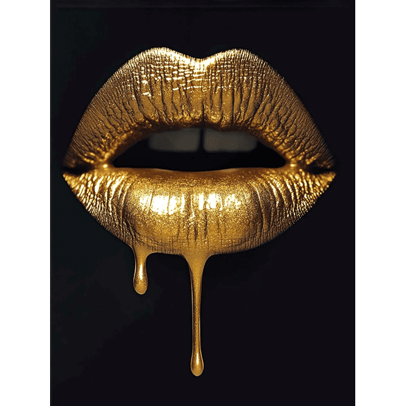 Golden Dripping Lips Decorative Painting/Canvas Art， Suitable for Living Room， Bedroom， Dining Room， Office， Hotel， Gallery， Studio， Cafe， Bar and Apartment Decoration.