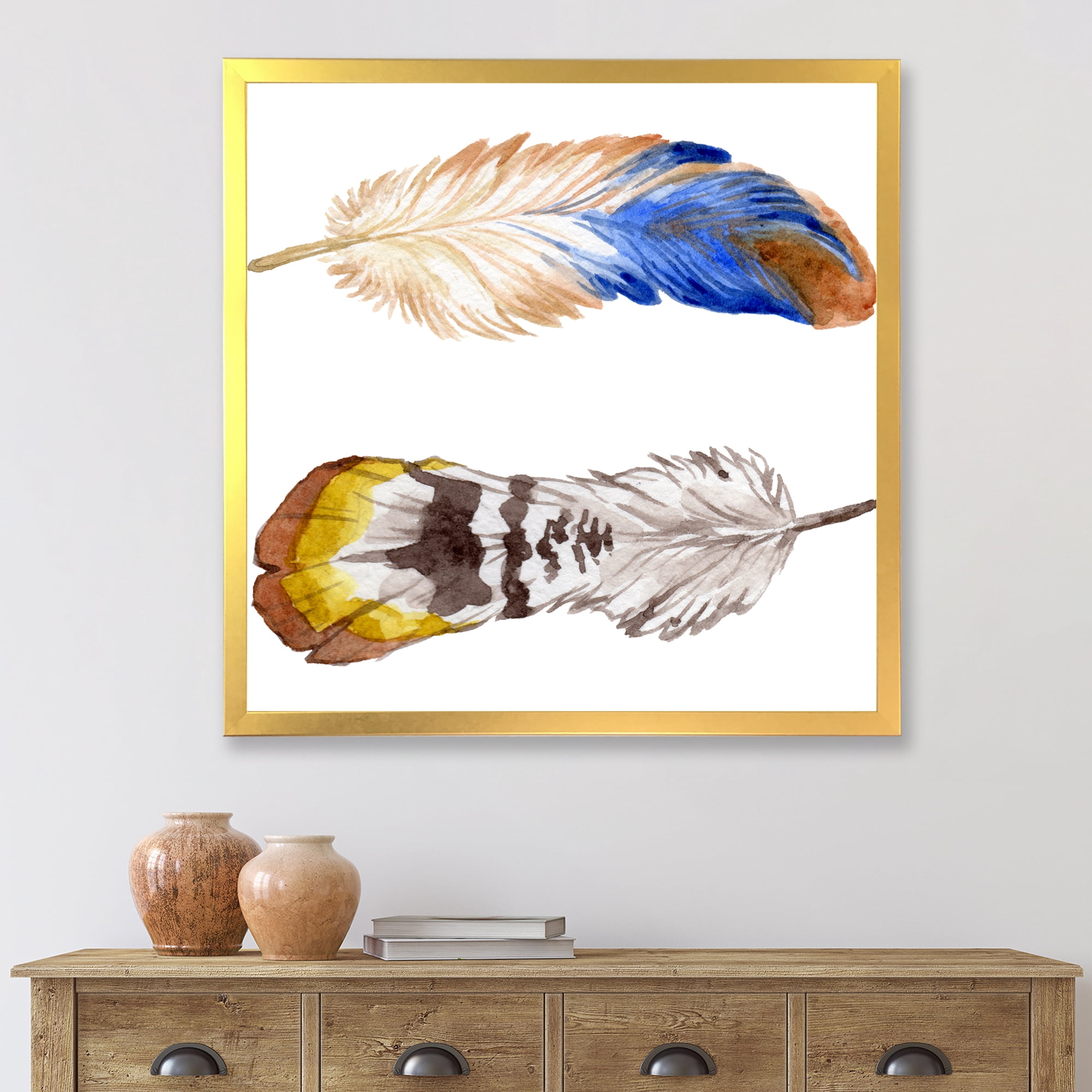 Designart 'Colourful Boho Art Feather Set III' Bohemian & Eclectic Framed Art Print