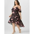 thumbnail image 4 of Plus Size Floral Printed Cold Shoulder High Low Dress Black 1X, 4 of 6