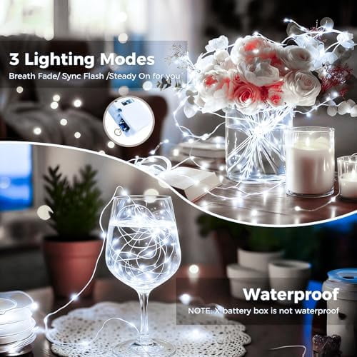 Twinkle Lights Battery Operated 50 Packs Fairy Lights with Timer, 20 LED 3 Modes 7ft Waterproof Silver Wire Mini Bulk Mason Jar String Light, Led String Lights, Garden Decor, Cold white