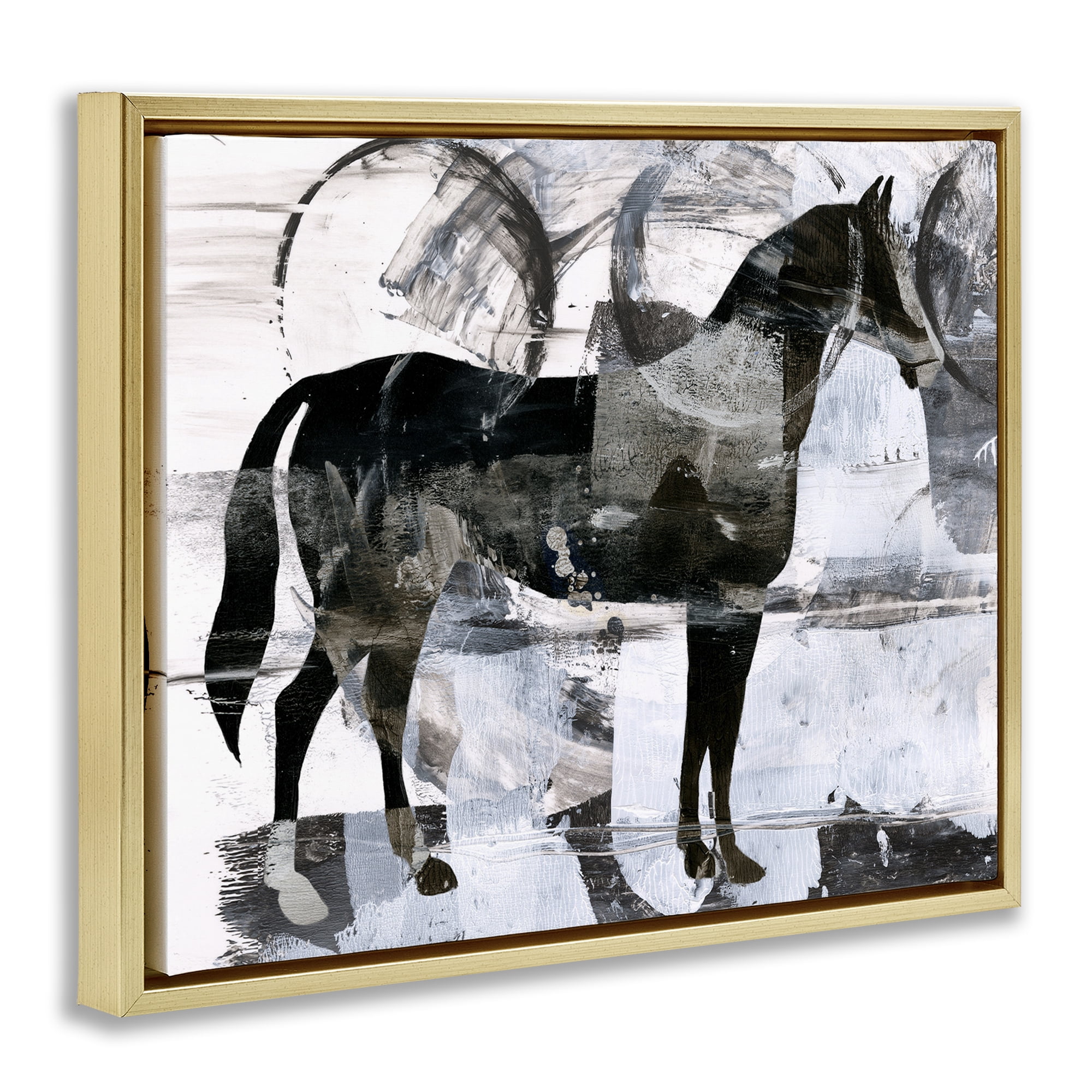 Stupell Industries Circle Pattern & Horse Animals & Insects Painting Gold Floater Framed Canvas Art Print Wall Art, 21 x 17