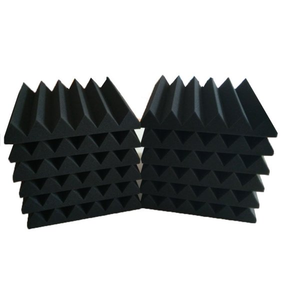 Bookishbunny 12 Pks Acoustic Foam Tiles Wall Record Studio Sound Proof 12"x 12"x 2" Fire Resistant Panels Black