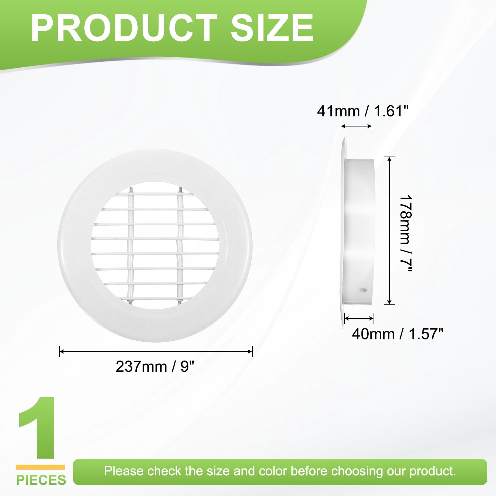Uxcell 7" Round Air Vent, Single Louver Grille Cover Aluminum Alloy Soffit Vent HVAC Ventilation for Ceiling Wall Roofing Bathroom Kitchen Garage Duct Shed Garage, White