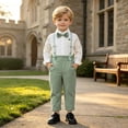 thumbnail image 2 of HAYIMI Toddler Boys Long Sleeve Solid Color T Shirt Tops Suspenders Pants Child Kids Gentleman Outfit Sets Relaxed Fit Clothes Sets, 2 of 6
