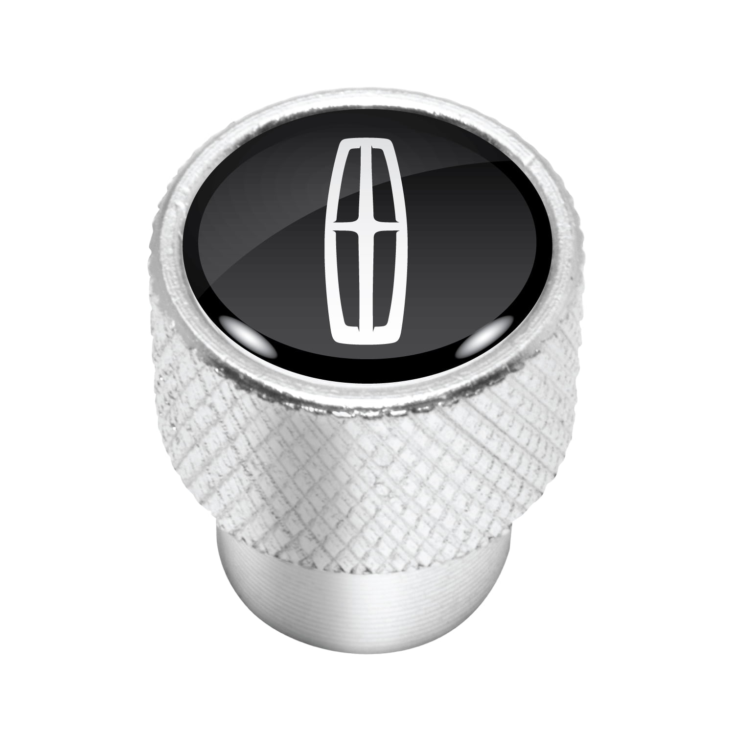 Lincoln logo in Black on Shining Silver Aluminum Tire Valve Stem Caps
