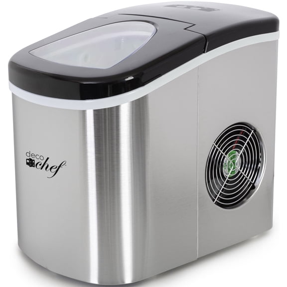 Open Box Deco Chef Rapid Portable Automatic Electric Countertop Ice Maker - Compact Top Load 26 Lbs. Per Day Great For Party Hosting Never Run Out Of Ice Again, Self Cleaning (Stainless Steel)