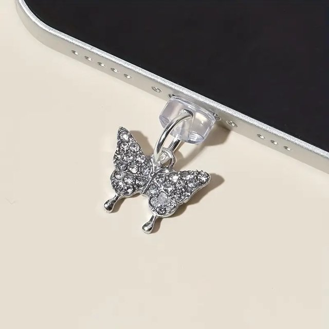 Teléfono Móvil Enchufe Antipolvo diy Aleación Diamante Completo Mariposa Colgante Universal Auricular