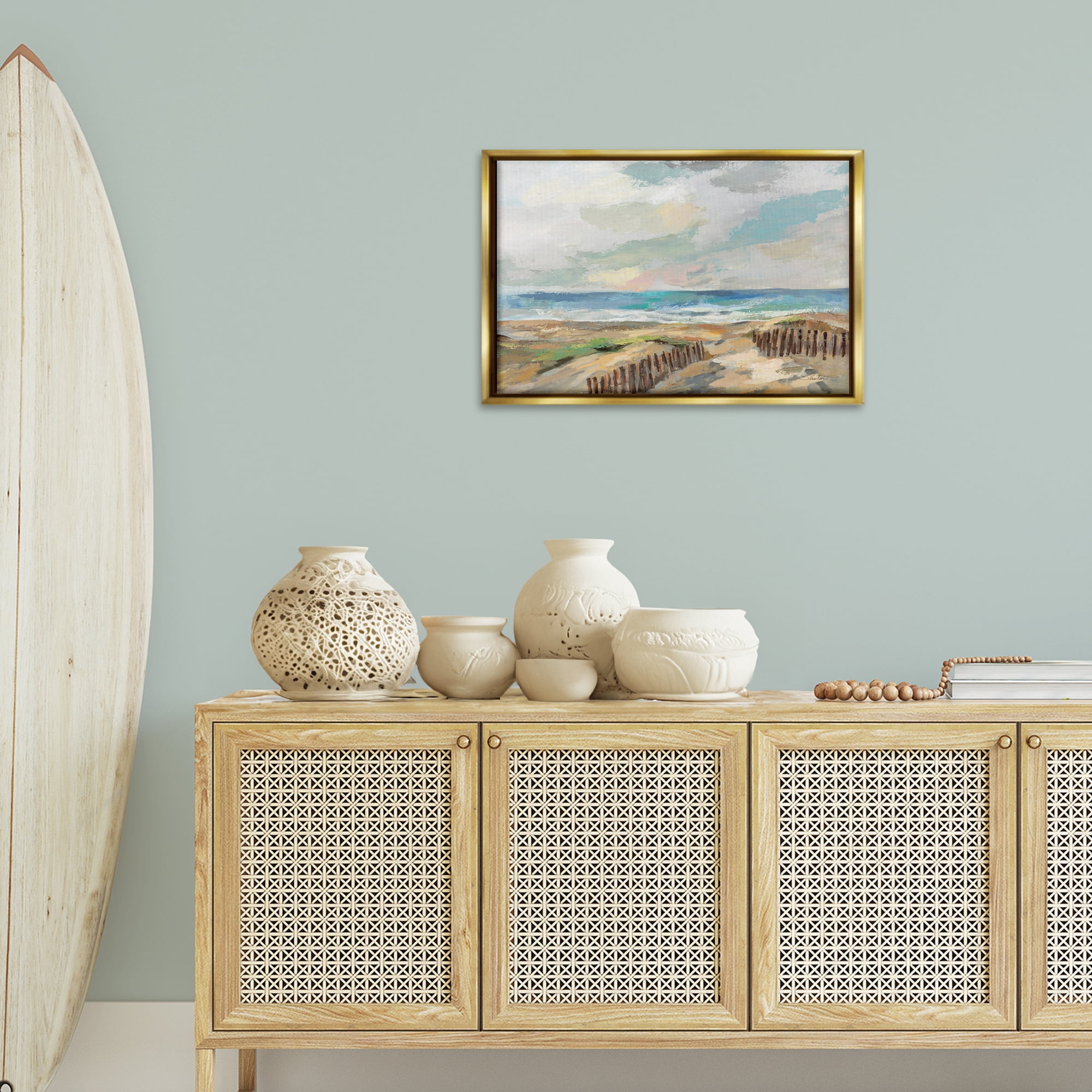 Stupell Industries Summer Beach Dunes Landscape & Nature Painting Gold Floater Framed Canvas Art Print Wall Art, 25 x 17
