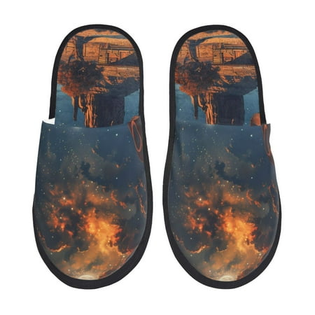 Yiaed Cowboy Boots Under Starry Sky Print Unisex House Slippers  Slip on Warm Shoes Indoor Outdoor with Anti-slip sole-Large