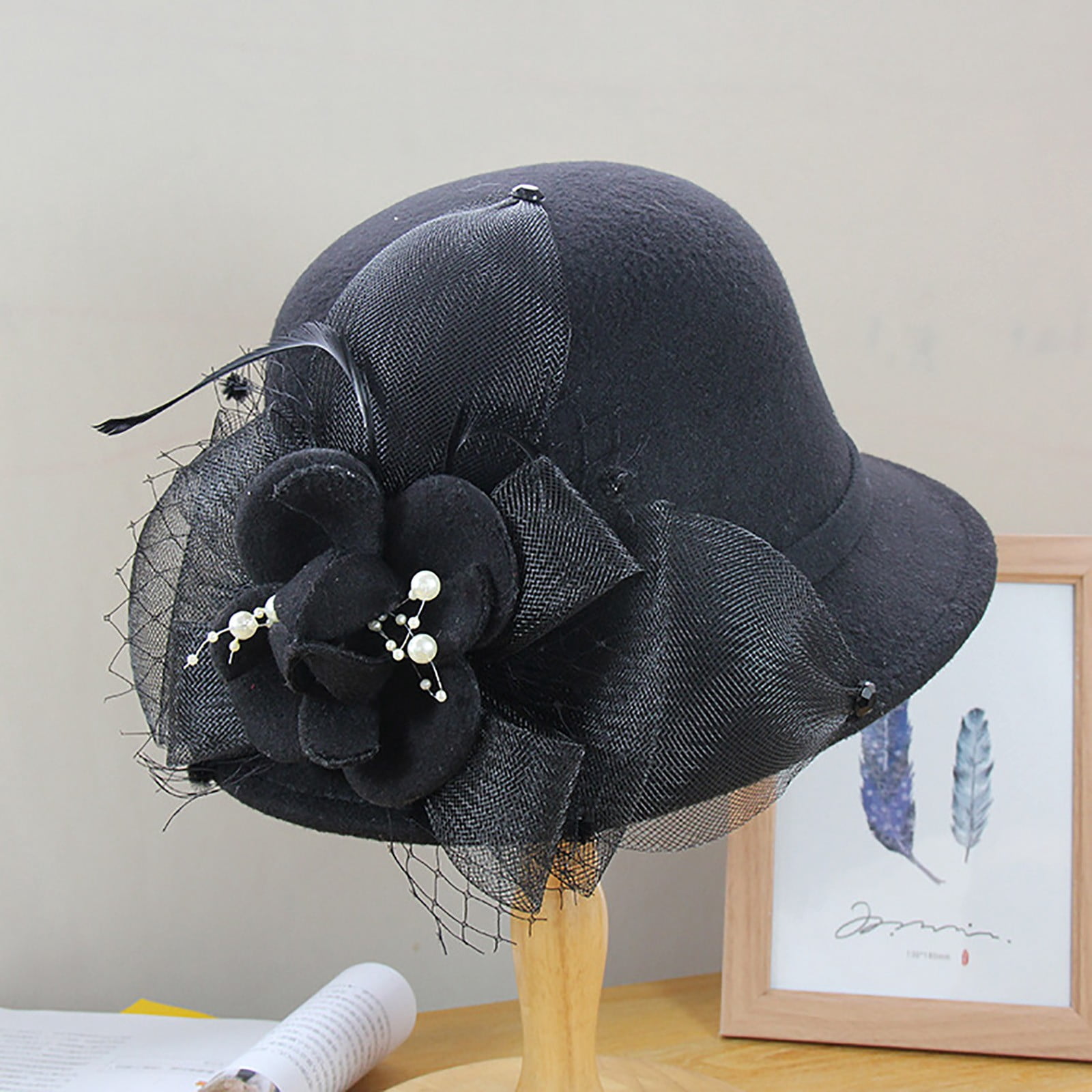 ✨ Comhats Vintage Cloche Women Black Packable Ladies Church Derby Bucket Hats Women main image 3