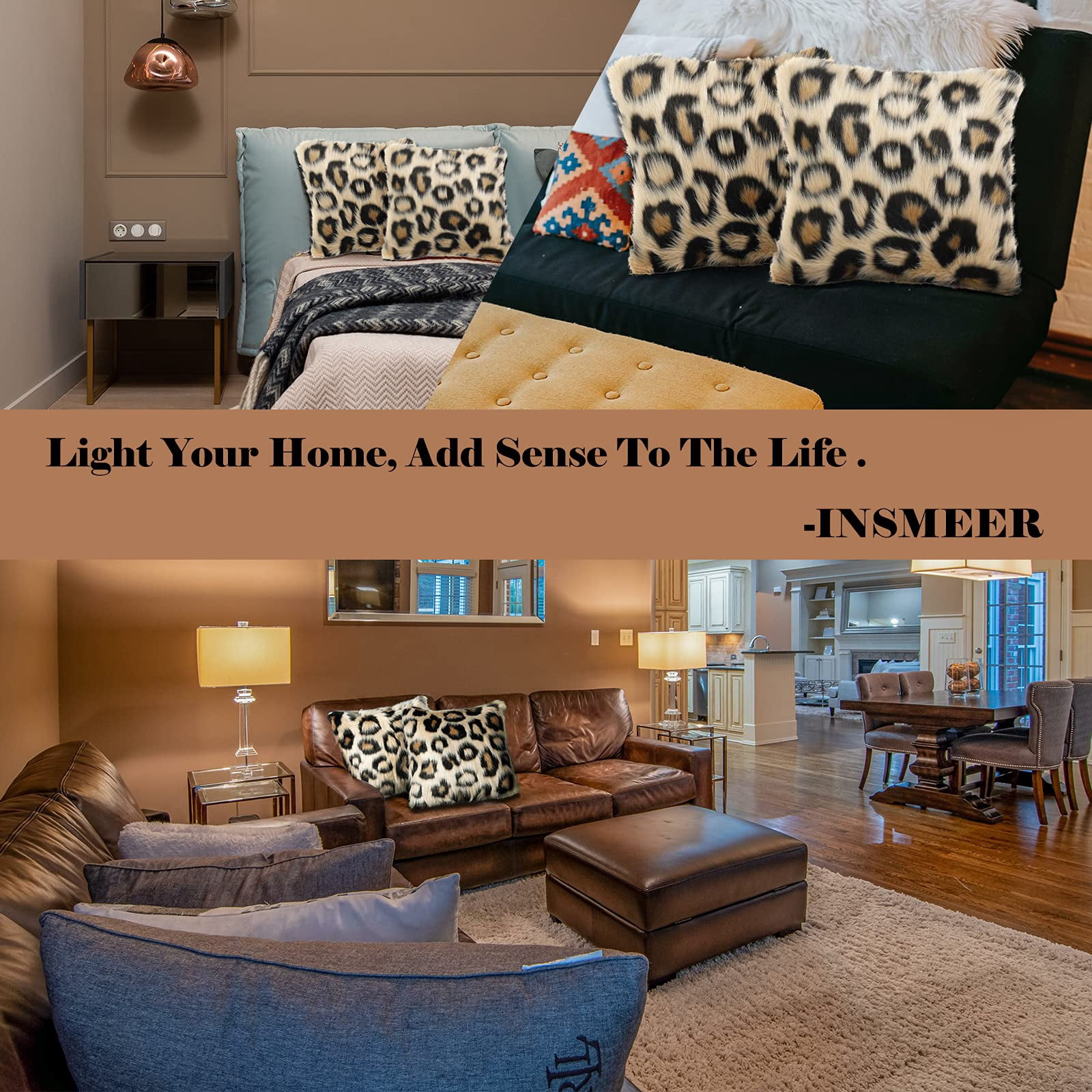 INSMEER Leopard Print Pillow Case Decorative Fluffy Pillow Covers Faux Fur Cushion Cover 18x18 inch for Bedroom Couch Sofa Home