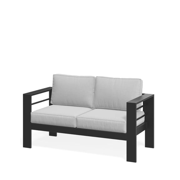 52" All-Weather Metal Loveseat Patio Sofa with Thick Light Gray Cushions & Black Frame