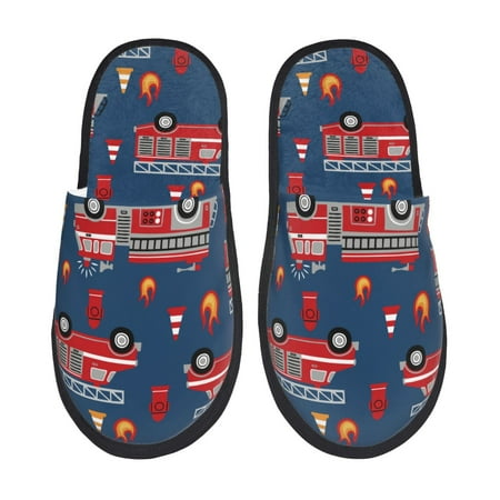 

Honeii Fire Truck 1 print Slippers Memory Foam House Bedroom Slippers for Women and Men Fuzzy Plush Comfy Faux Fur Lined Slide Shoes-Medium