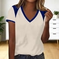 thumbnail image 5 of Enjoytime Short Sleeve Shirts for Women Patchwork V-Neck Trendy Tops Summer Business Casual Basic Tees, 5 of 6