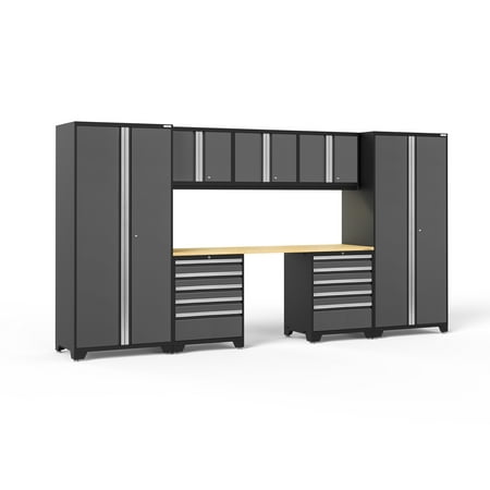 

NewAge Products Pro Series Gray 8 Piece Cabinet Set Heavy Duty 18-Gauge Steel Garage Storage System LED Lights Included