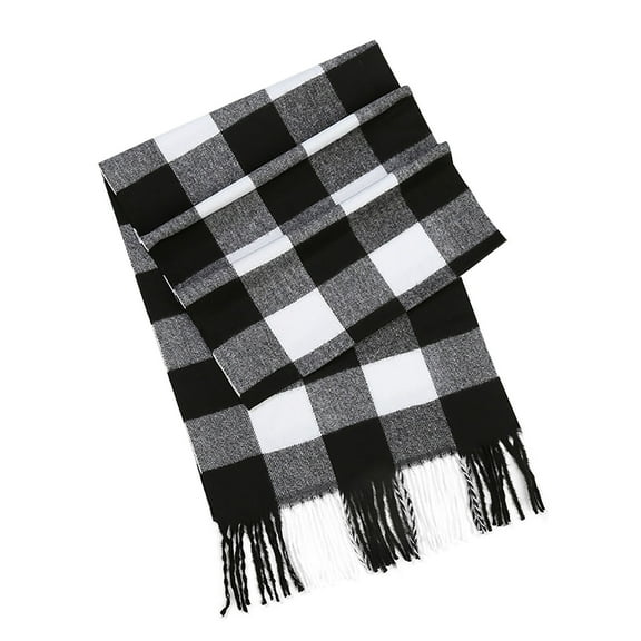 CheerKidz Mens Winter Scarf Warm Tassel Shawl British Plaid Fashion Versatile Wrap Soft Comfortable Cozy Outdoor Neckwear Stylish Accessory Classic Modern Layering 68x13inch(Black,Free Size)