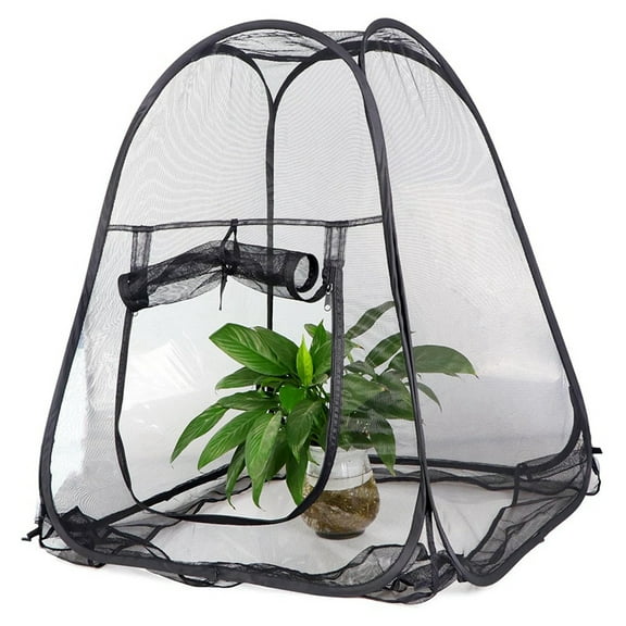 Mesh Plant Cover From Animals, Plant Netting Guard Cover, Plant Tent Cage -Up with 4 Stakes for Vegetables, Fruits,1 x Mesh Plant Cover 4 Stakes,Black