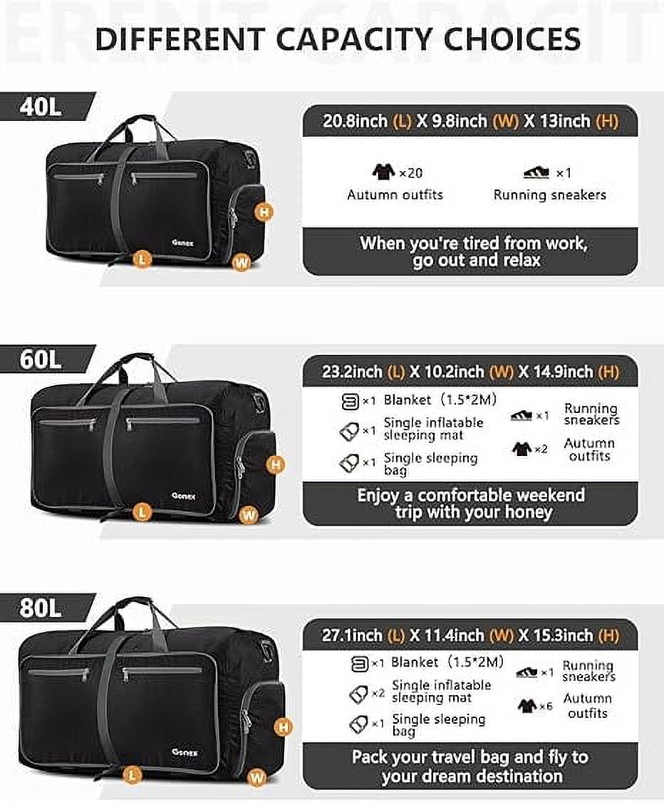 80L Large Foldable Travel Duffle Bag, 28" Black Duffel Bag for Men Women, Foldable Gym Bag with Shoes Compartment, Overnight Bags Waterproof & Tear Resistant