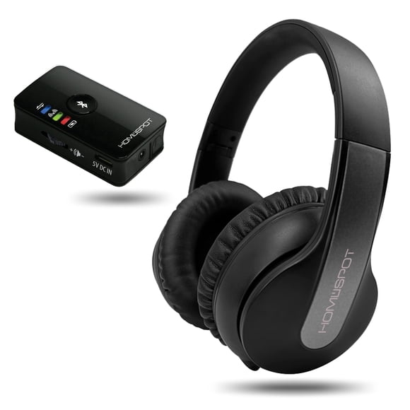 HomeSpot Juego de transmisor inalámbrico para auriculares supraaurales para TV Movie Bluetooth 5.3 aptX LL Sin demora 50 horas de sonido envolvente Volumen y claridad mejorados (TOSLINK óptico digital