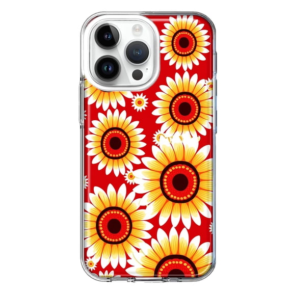 MUNDAZE Apple iPhone 14 Pro Max Yellow Sunflowers Polkadot on Red Double Layer Phone Case Cover