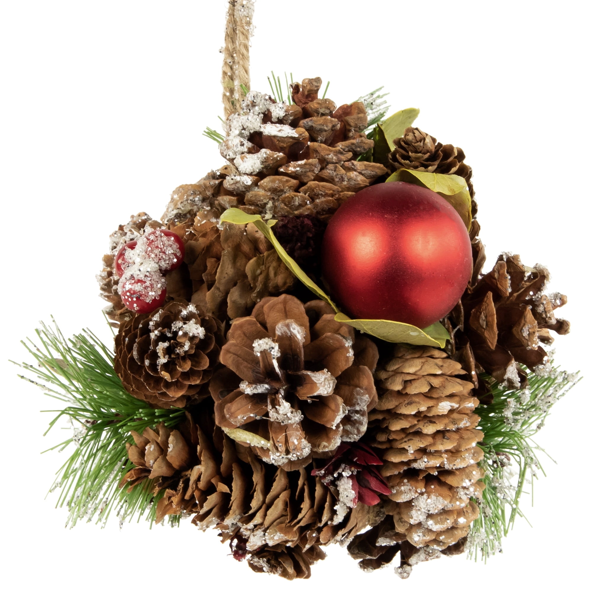 Northlight 5.5" Red Ornament Pinecone and Mixed Foliage Hanging Christmas Ball Ornament