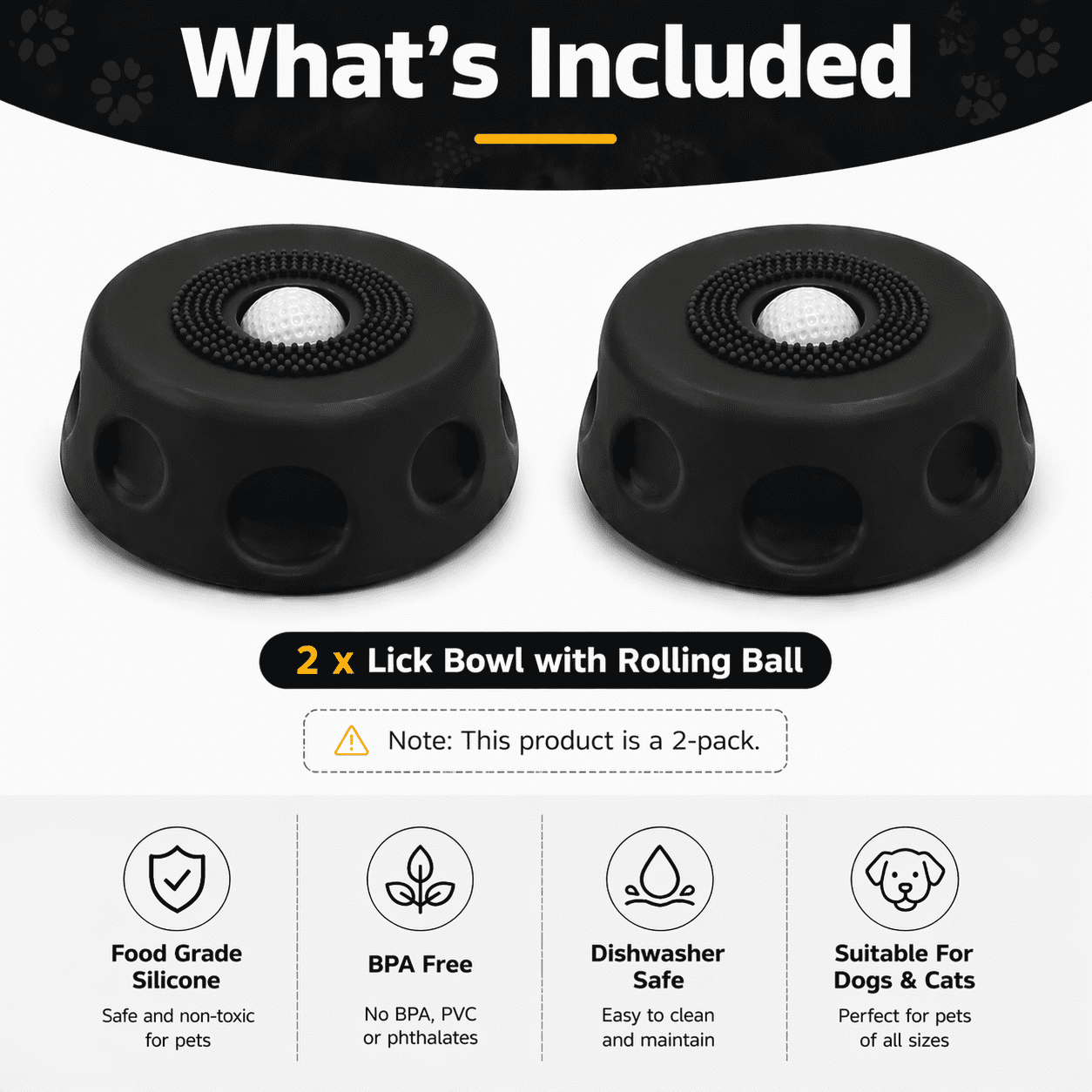 Dog Lick Bowl with Ball,Lick Ball Bowl for Dogs,Dog Licking Bowl with Rolling Ball,Slow Feeder Ball Bowl to Slow Pet Eating,Rolling Ball Dog Bowl Give Pet More Time to Enjoy Eating. (Black-2pcs)