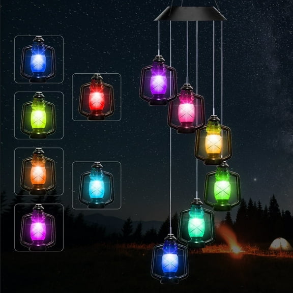Syenll Solar Lantern Wind Chime, Color Changing Hanging Wind Chime for Home Party Yard Garden Decoration
