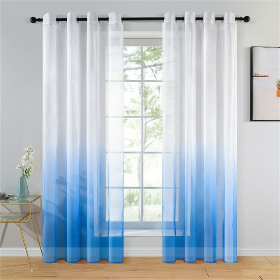 Topfinel Gradient Sheer Curtains for Bedroom Living Room Grommet Window Treatments Curtains,Soft Transparent Curtains Home Tulle Decoration Boho Curtains,Blue, 54 x 84 inch,2 Panels