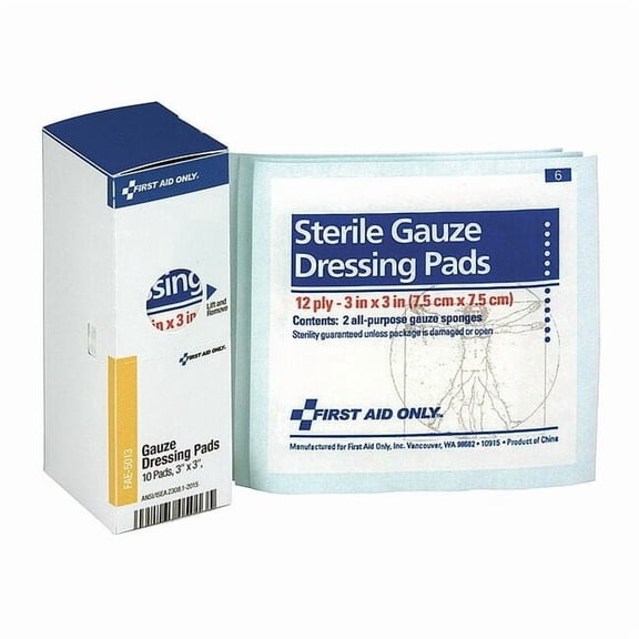 First Aid Only Gauze Pad,White,3"L,3"W FAE-5013