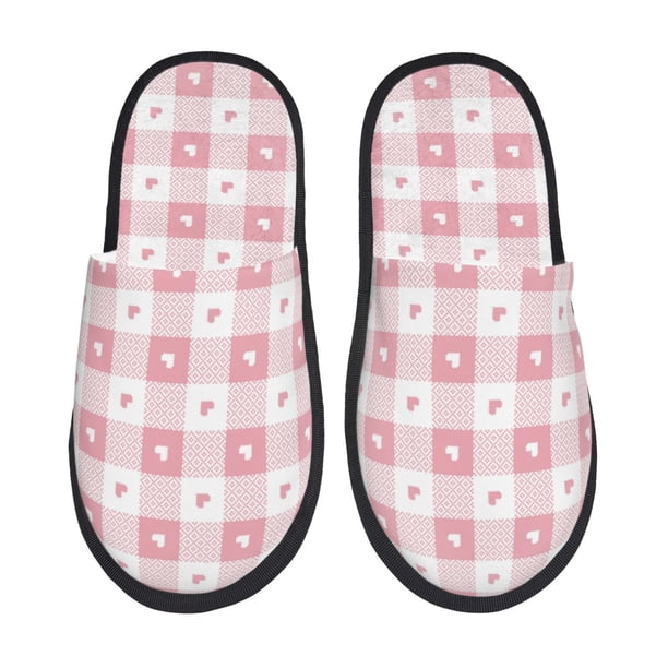 Fotbe Plaid Heart Pantuflas Peludas para Mujer con Estampado, Zapatillas de Peluche, Zapatos de Invierno para Casa, Uso Interior y Exterior-Medium