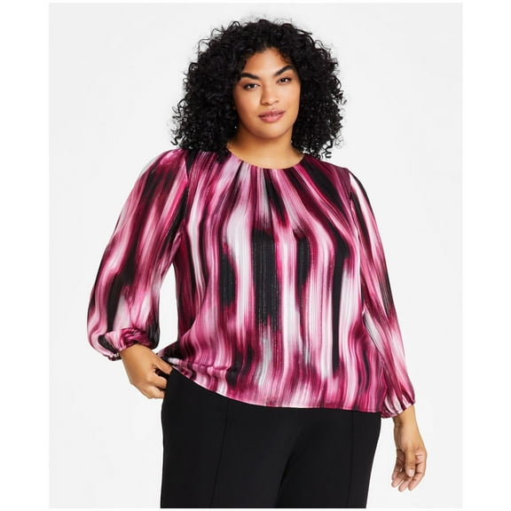 Calvin Klein Womens Printed Stripe Tunic Blouse, Purple, Plus Size, 2X