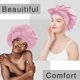 thumbnail image 3 of Gorro de satén para dormir para mujeres, gorro de seda ajustable para cabello rizado con banda para atar, color rosa., 3 of 5