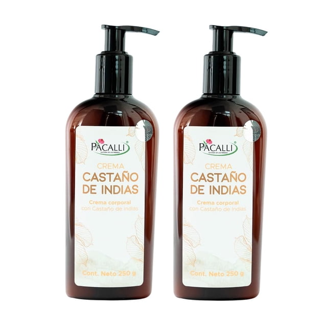 Crema Castaño de Indias 2 Pack, Crema Corporal PACALLI - 250g, para Piernas y Pies Cansados o Hinchados | Con Extractos de Origen Natural de Hamamelis, Gotu Kola y Árnica