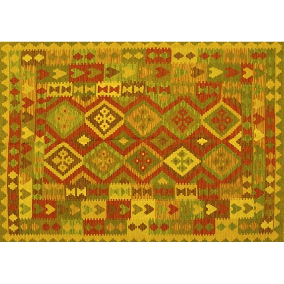 Ahgly Company Machine Washable Indoor Rectangle Oriental Yellow Traditional Area Rugs, 2' x 3'